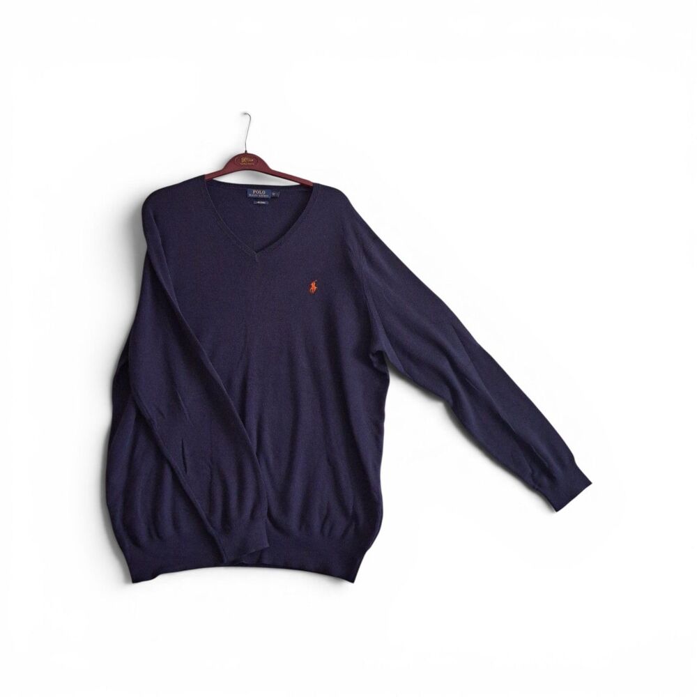 Polo Ralph Lauren Pima Cotton V-Neck Knit Pullover Sweater 2XLT Tall Navy